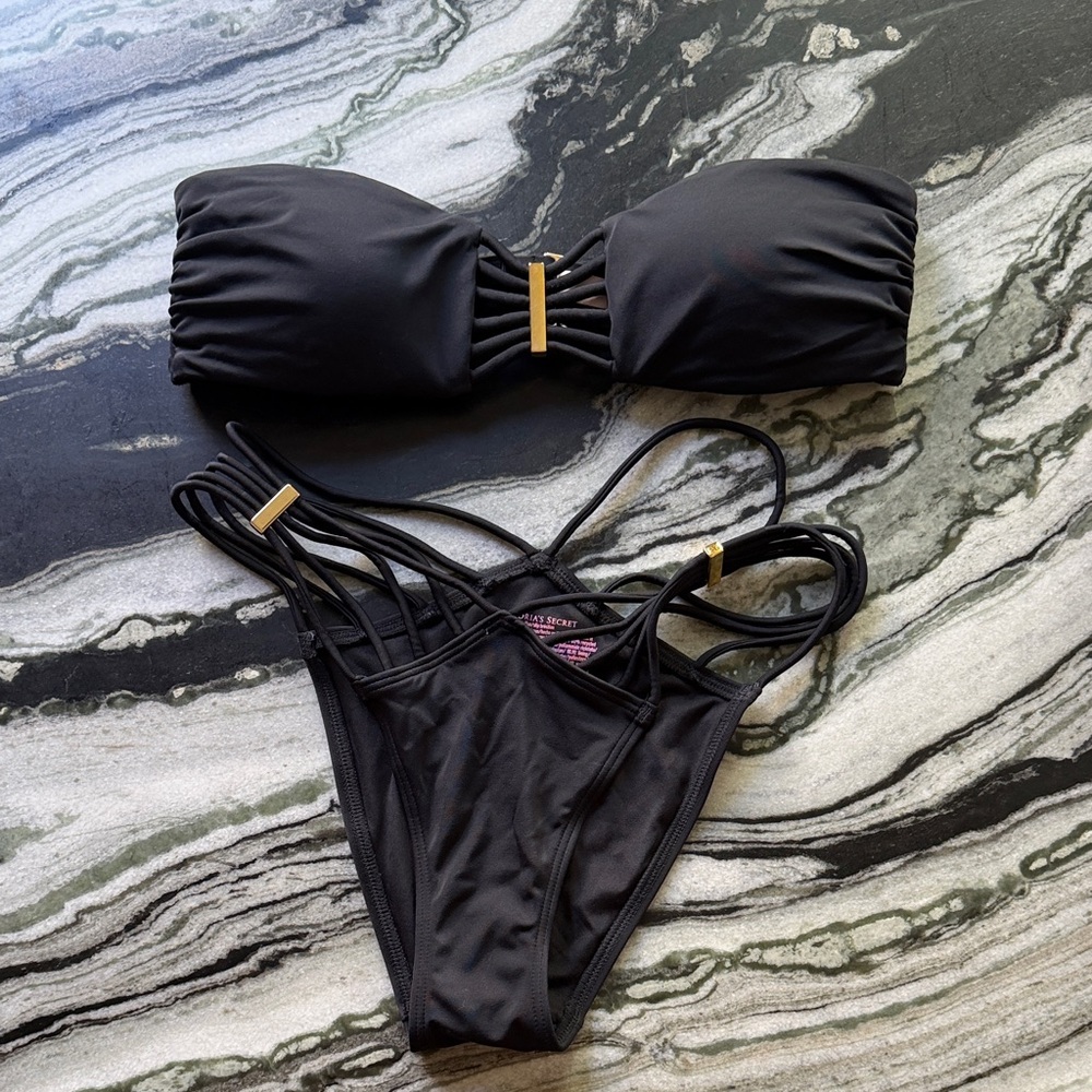 Victoria's Secret Black Bikini with Gold Accents